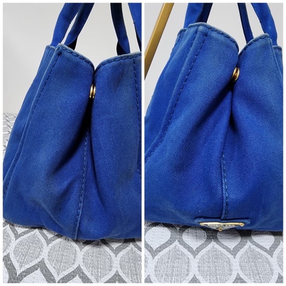 Authentic Prada Denim Canvas Top Handle Bag Blue - Picture 8 of 14